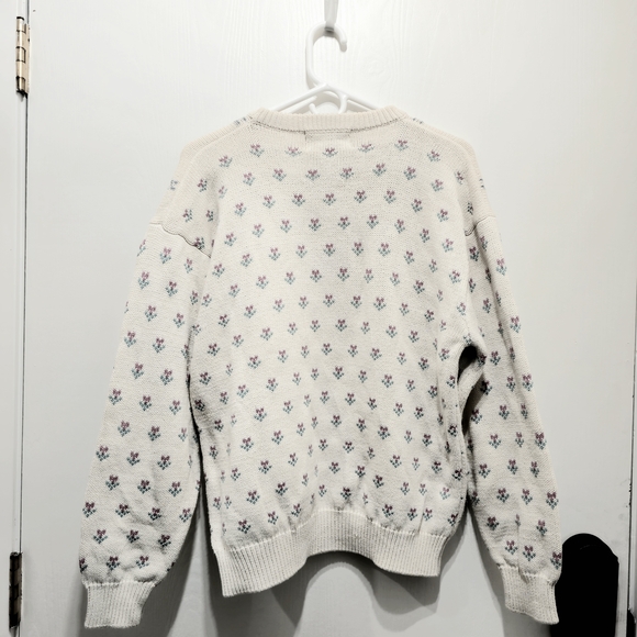 Eddie Bauer Cream Sweater with Pink and Purple Floral Design - Picture 2 of 3